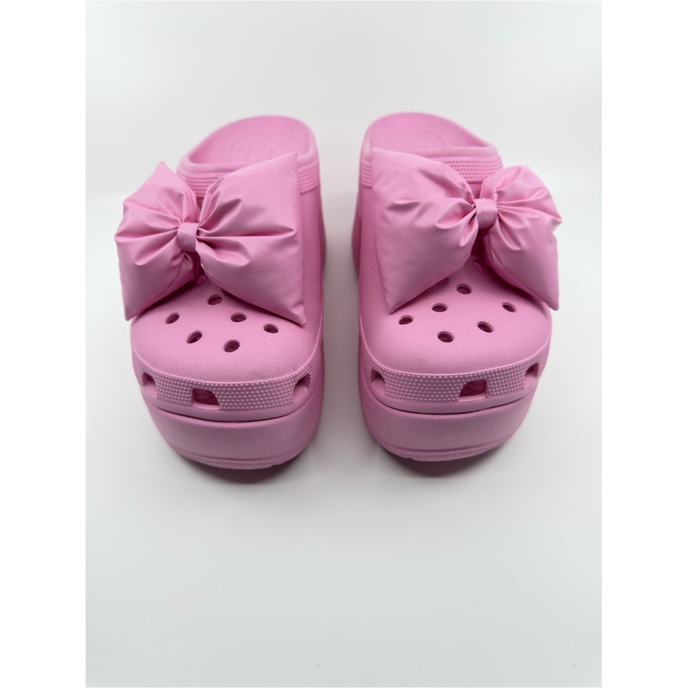 Crocs Siren Clog Women Size 11 Pink Puffy Bow Platform Heel Slip On Shoes - Picture 4 of 12